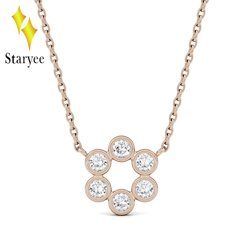 

Genuine 18K Solid Rose Gold Moissanite Bezel Set Circle Necklace Pendant With 18K Gold Chain For Women Fine Jewelry