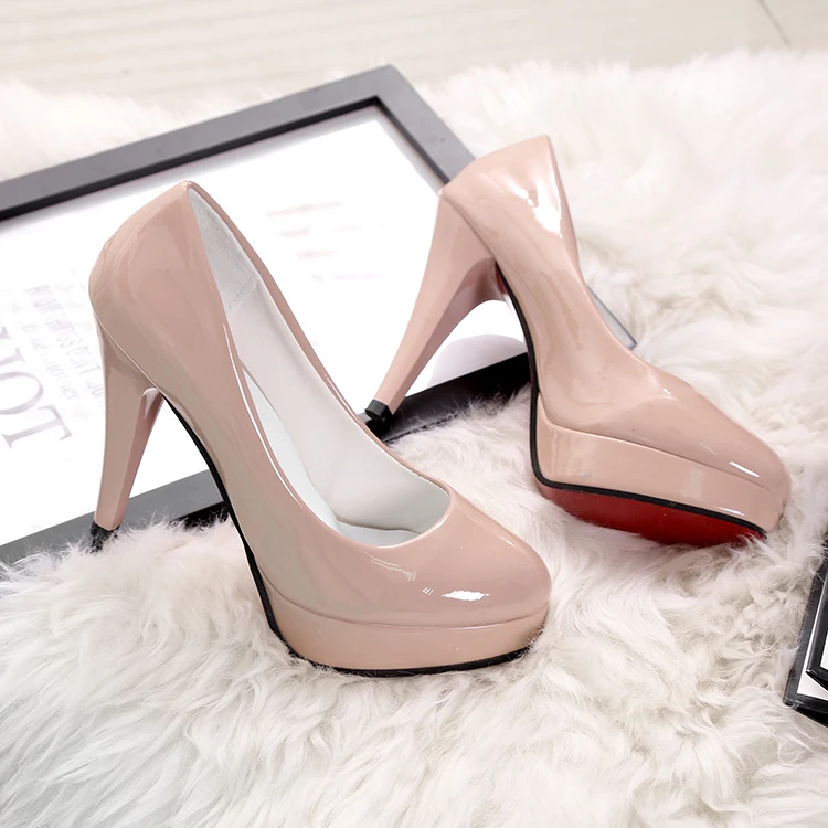 

Women Pumps Fashion Classic Patent Leather High Heels Shoes Nude Sharp Head Paltform Wedding Women Dress Shoes Plus Size 34-42