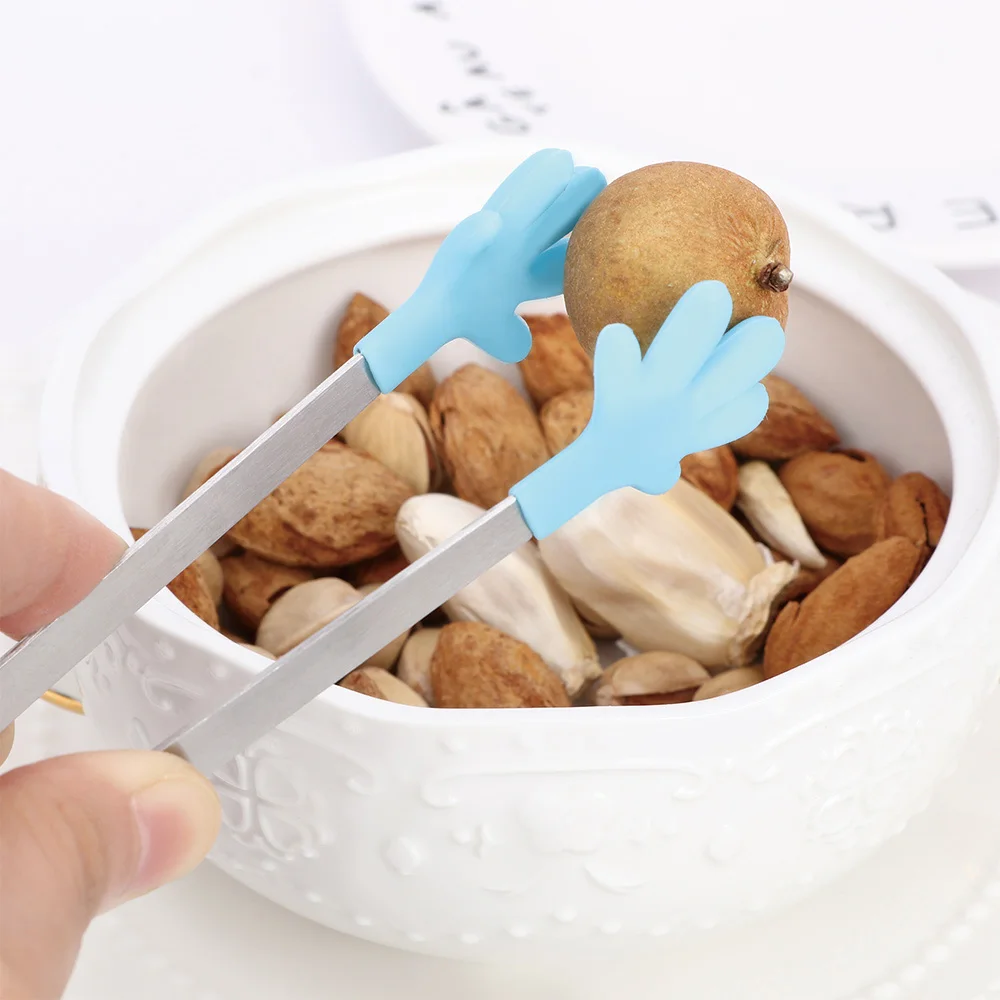 

Salad BBQ Ice Tongs Stainless Steel Handle Utensil Hand Shape Mini Silicone Food Clip Vegetable Fruit Salad Cake Clip Food Tongs