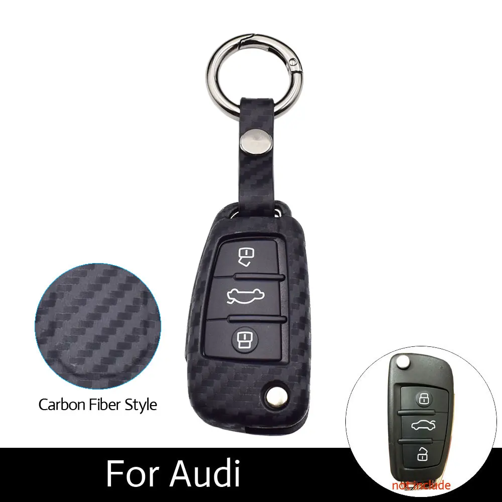 

ATOBABI Flip Carbon Fiber Pattern Silicone Car Key Case Keys Protector Cover For Audi Sline A3 A5 Q3 Q5 A6 C5 C6 A4 B6 TT 80 S6