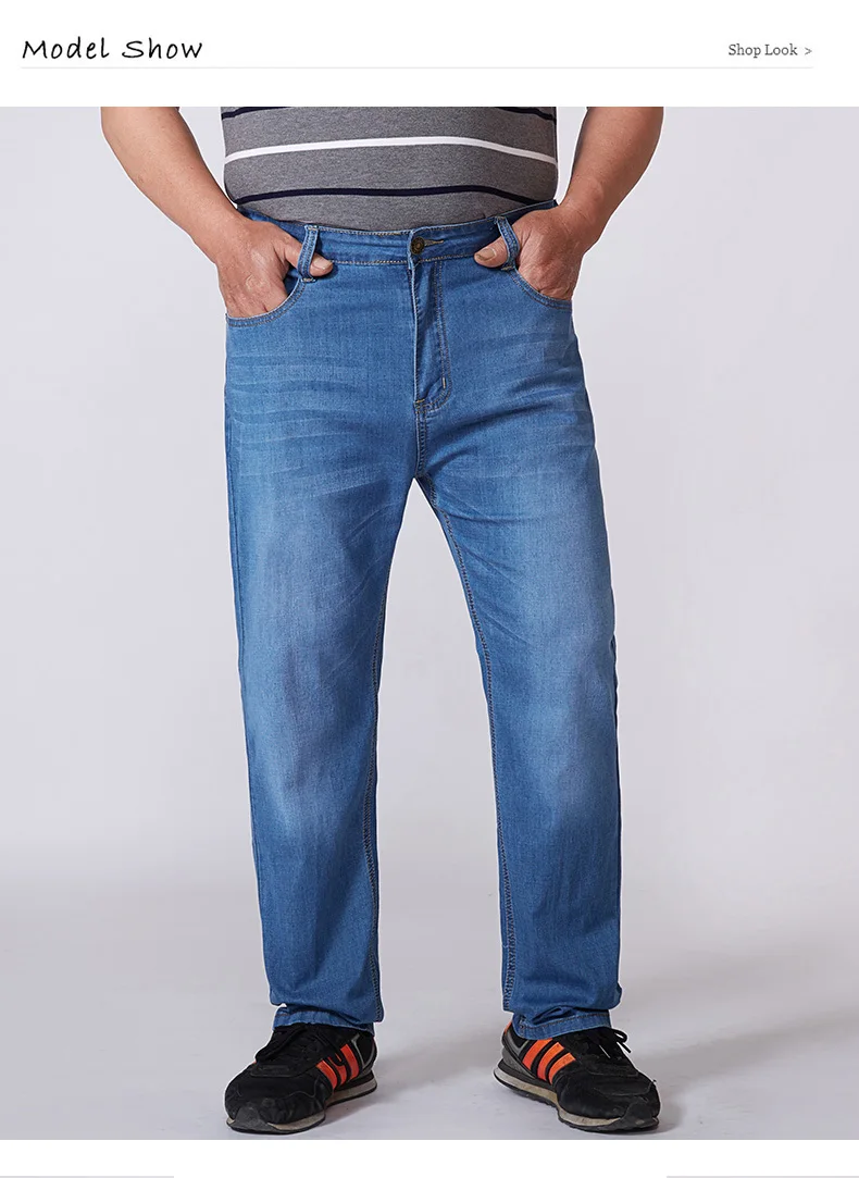 Drizzte мужские летние Стрейчевые джинсы большого и высокого размера плюс 30 до 48 50 52, прямые брюки для отдыха