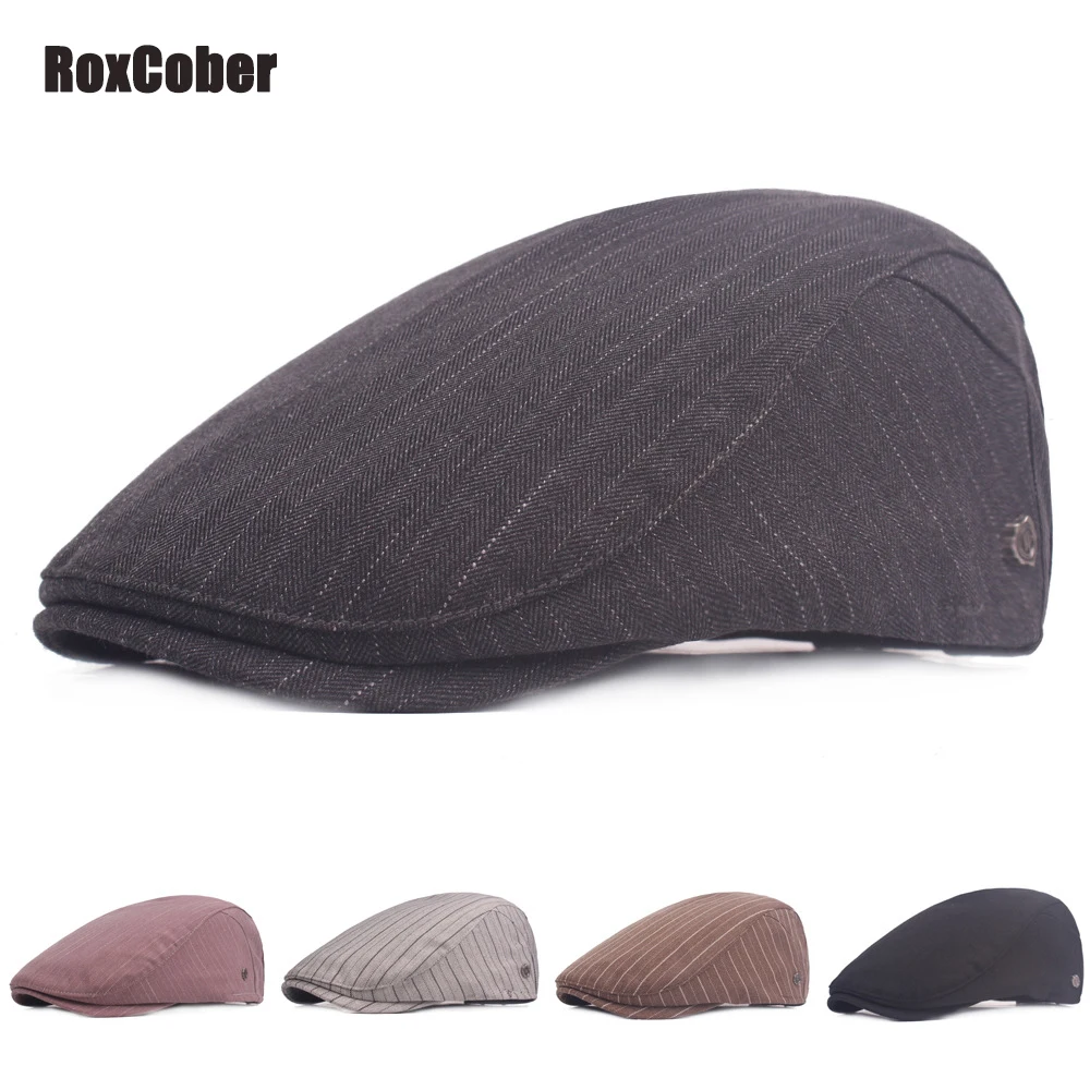 RoxCober Модные полосатые хлопковые береты плоский Плющ кепки мужские женские