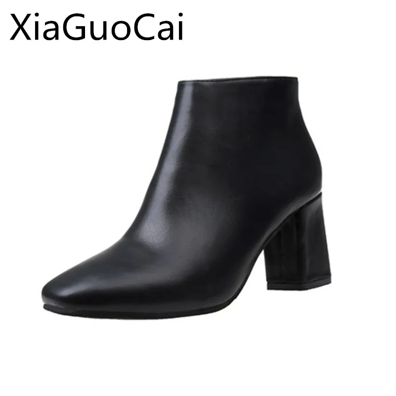 

Europe Style Women Chelsea Boots Thin Heels Ol Martin Boots Temperament Retro Square Head High Heel Boots