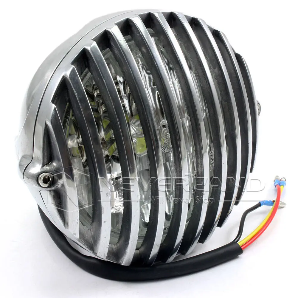 

Neverland 4.7" Motor Bullet Grill Motorcycle LED Headlight For Harley Custom Cafe Racer Bobber Sliver D35