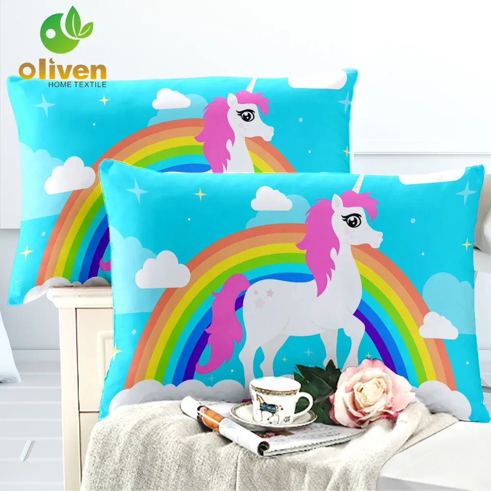 Buy Cartoon Unicorn Print Pillowcase Colorful Rainbow