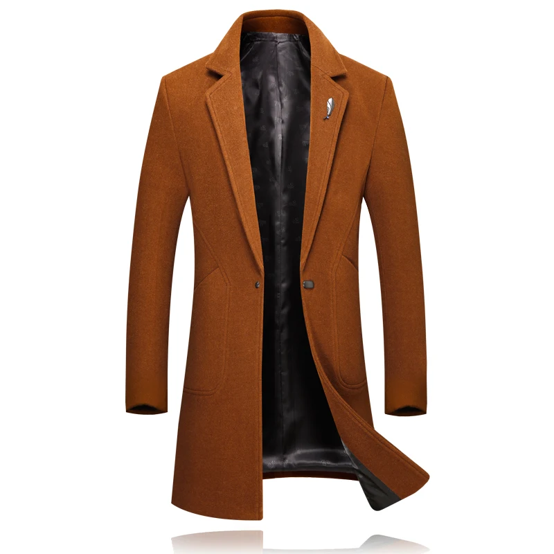 Pure Color Men Woolen Trench Coat Asian Size XXL XXXL Business Banquet