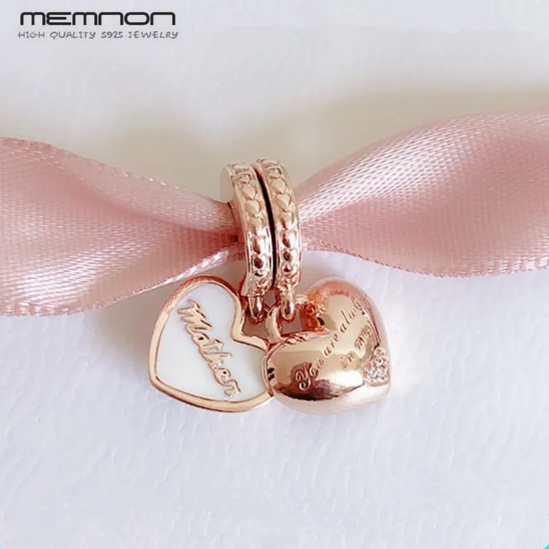 

2018 New rose floating Hearts Charms fit 100% 925 sterling Silver charm Bracelets Necklaces DIY pendants for jewelry making
