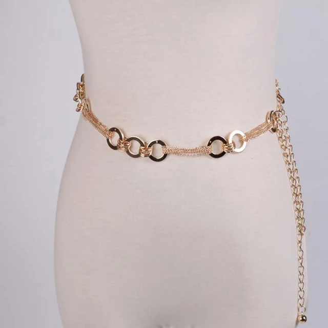 Metal Designer Luxury Waistband Gold Rings Chain Stretchy Strap Waist Women's Belt