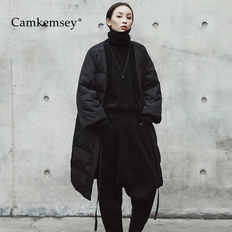 

CamKemsey Warm Winter Parkas Women 2018 New Autumn Deep V-Neck Black Big Size Down Cotton Padded Winter Jacket Fashion Tide