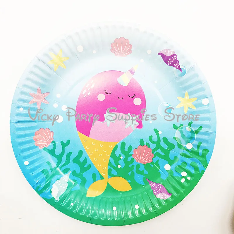 

10pcs/lot Cartoon Baby Pink Shark Whale Girl Disposable Paper 7inch Plate Birthday Baby Shower Plate Party Tableware Supplies