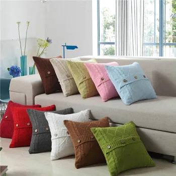 

Knitted 100% Cotton Throw Pillow Case Knitting Rhombus Button Pillowcases Home Office Seat Pillow Covers for Bedroom Parlor