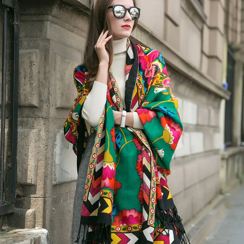 

Quality Ethnic Style Wool Shawl Brand Fashion Long Cloak More Purpose Oversize Wool Scarf Ladies Winter Travel Decoration Shawl
