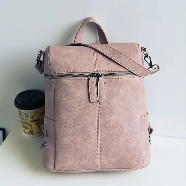 Multifunction Women Leather Backpack Solid Shoulder Bag For Teenage