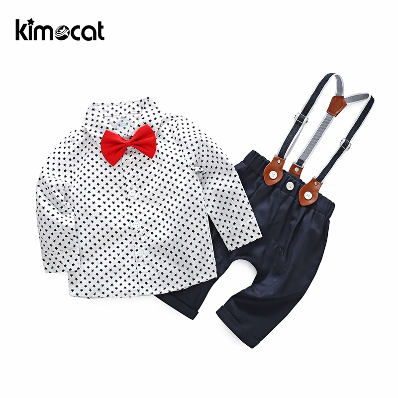 Kimocat/повседневная одежда для маленьких мальчиков, рубашка+ штаны, комплект джентльменской одежды в горошек для мальчиков, 2 предмета, длинные рукава, Новорожденные Мальчики, блузка, костюмы