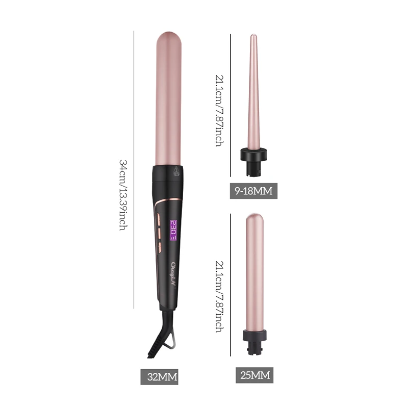 Modelador de Cabelo 3 em 1 Ckeyin Profissional 32mm Curling Ferro Onda Grande Cachos Turmalina Cerâmica Wand Ferramentas Estilo 9mm - 25mm 9 High Quality Beleza e saúde