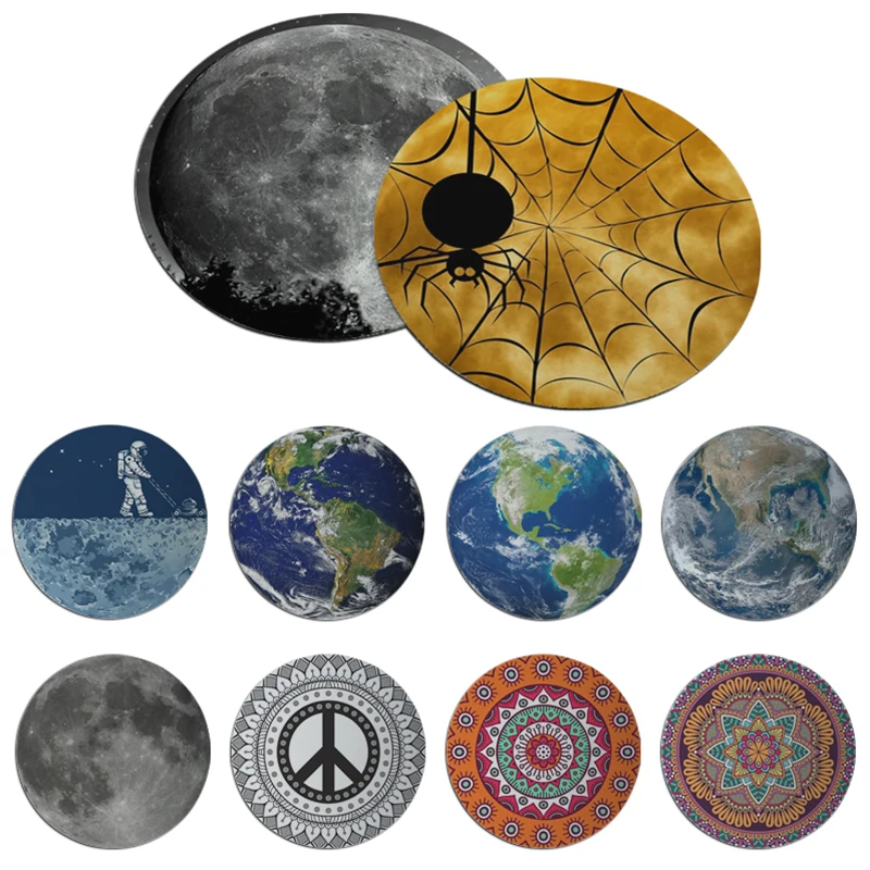 

MaiYaCa Planet Series Mat Circular Mouse Pad With Style Rainbow moon Black moon Mandala Earth Moon Non-Skid Rubber Pad 20x20 cm