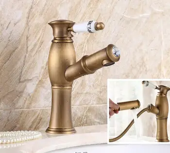 

Antique Brass Deck mounted washbasin mixer counter top washbasin tap High style Cold/hot water faucet 189-8526