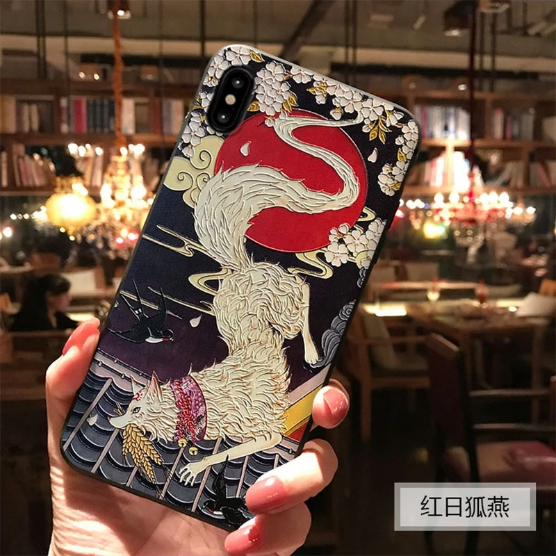

3D Relief Soft Silicone Shell Coque For iphone 6 6S 7 8 Plus X Case Fox Koi TPU Funda For iphone 7 8 XS MAX XR Anime Phone Case