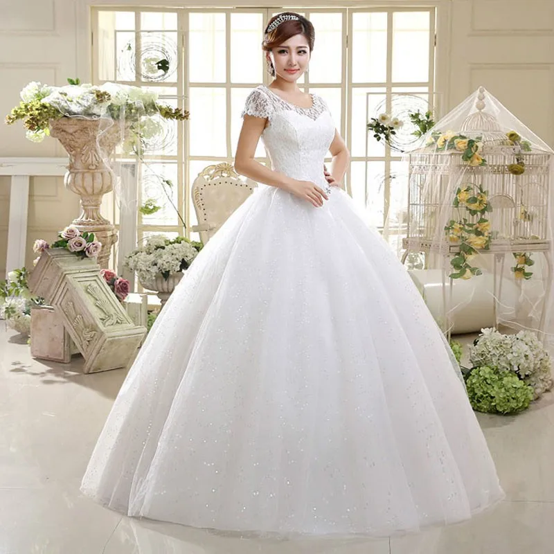 bridal dresses Popodion Sexy Lace Backless Bride Ball Gown Wedding Dress Women Bandage Cheap Wedding Dresses WED90129 ball gown wedding dress