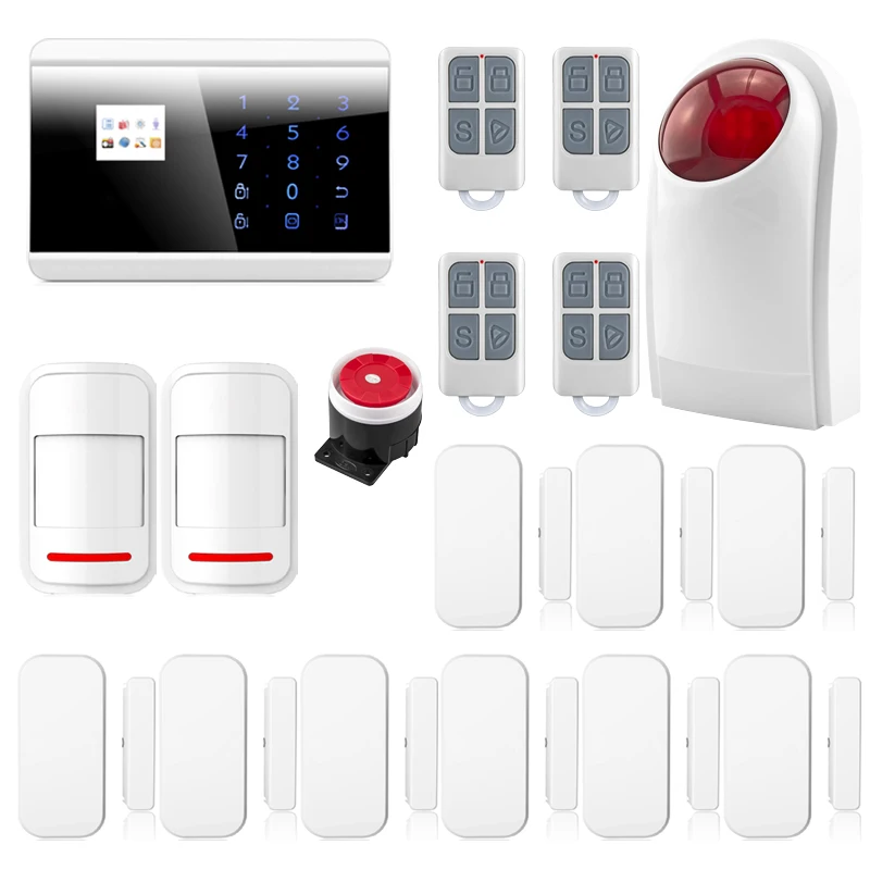 

Quad Band Touch Keypad TFT Dislay Wireless GSM PSTN House Security Voice Burglar Alarm IOS Android APP Remote control ARM