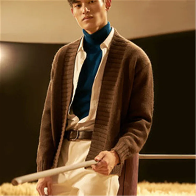  new arrival 100%hand made pure wool knit men fashion Vneck cardigan sweater one&over size