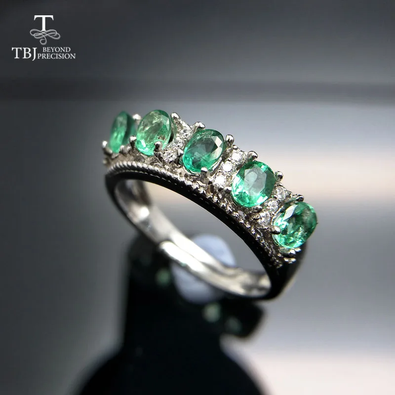 TBJ натуральный Замбия зеленый изумруд драгоценный камень кольцо в 925 пробы