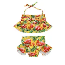 Новинка года; Лидер продаж; комплект бикини для девочек; купальный костюм с бантом и фламинго; Плавательный Костюм 1-6Y