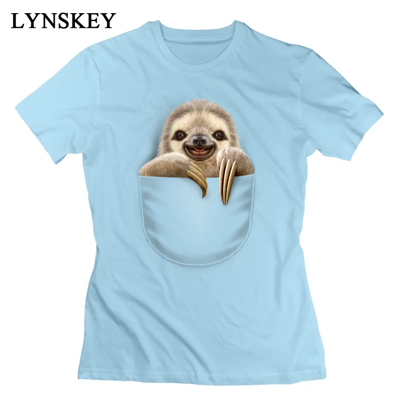 LYNSKEY T-Shirt Short Sleeve Funny Funky POCKET SLOTH O Neck 100% Cotton Student Summer Fall Tops Shirts Funny Clothing Shirt white