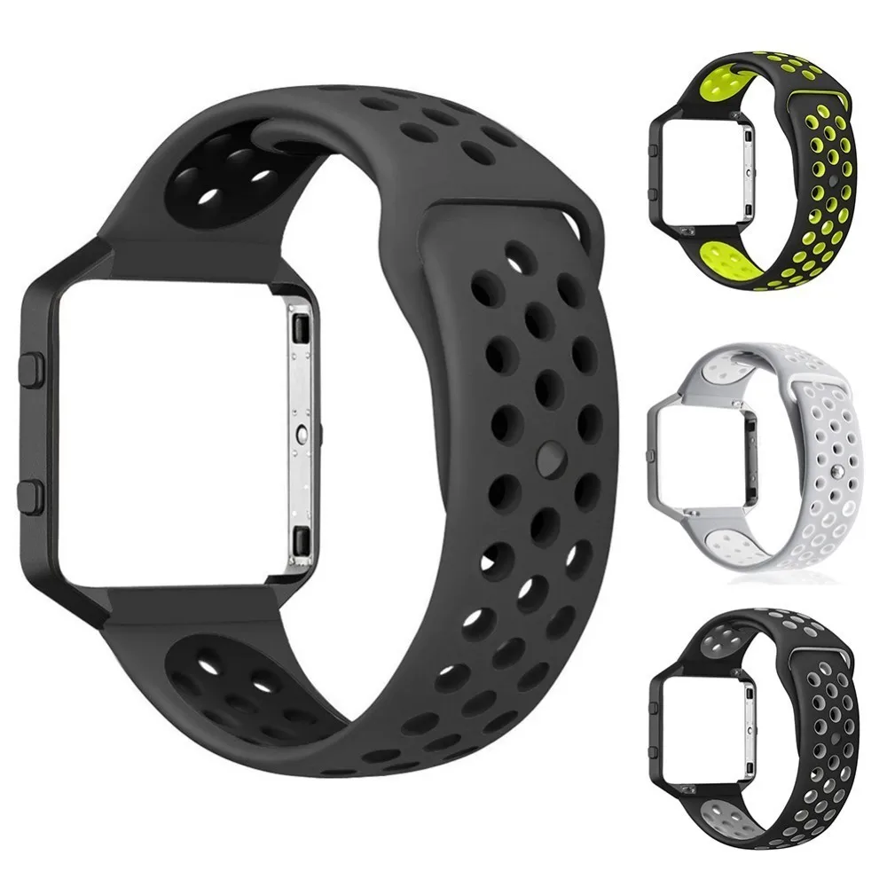 Двойной цвет круглое отверстие прочный браслет из мягкого силикона ремешок для часов корпус для часов наручный ремешок и запястье рамка для Fitbit Blaze Смарт часы