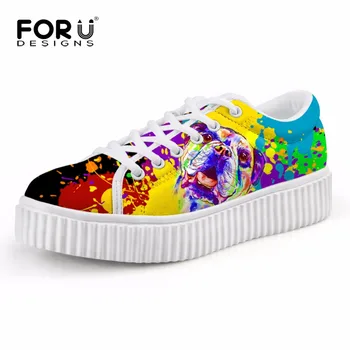 

FORUDESIGNS Colorful Animal Dog Print Female Casual Flats Shoes Autumn Women's Height Increasing Shoes Flat Platform Shoes Woman