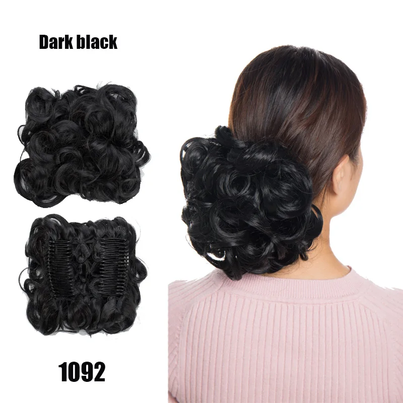 Short Synthetic Hair Big Bun Two Plastic Combs Clip In Curly Short