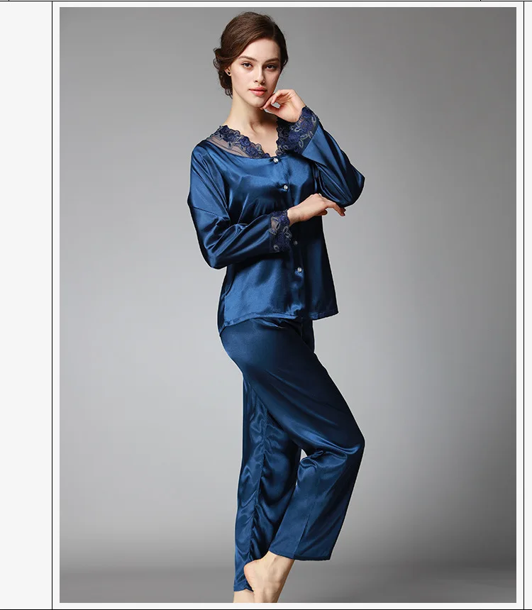 2017 брендовые Роскошные для женщин пижамный комплект 2017 из искусственного шелка кружево дамы пижамы женские 2 шт. шелковистые сна Lounge ж
