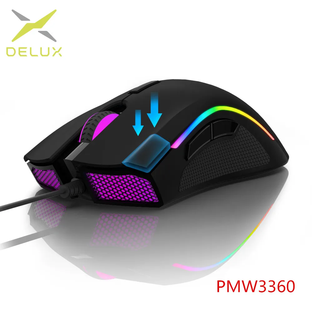  Delux M625 PMW3360 игровая мышь с датчиком 12000DPI 7 программируемых кнопок RGB подсветка проводные мыши с пожарной клавишей для FPS Gamer 
