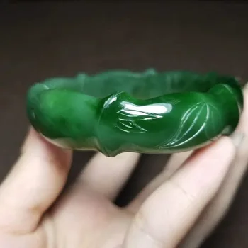 

J29#Russian material and Tian Yu ice bottom spinach green jasper bamboo carving bracelet