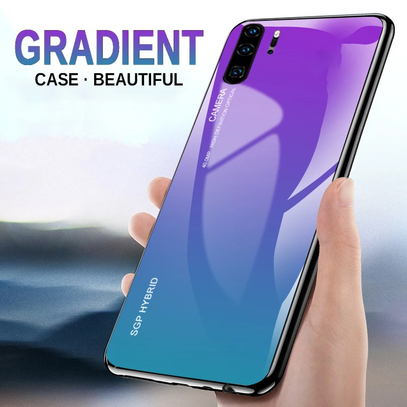 

For Huawei Honor 20 7A 7C Pro 8 9 10 Lite 8X 7X Case Gradient Tempered Glass Silicone Back Cover For Huawei P30 Pro P30lite Case