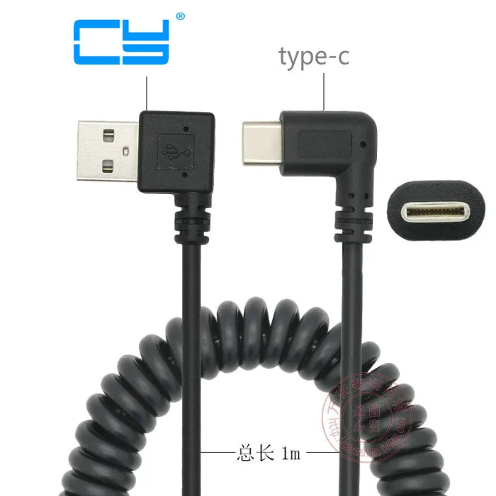 

Double elbow Stretch USB-C USB 3.1 type c Angle male to Right Angled 90 Degree USB 2.0 A male spring Data Cable cord 1M 3FT