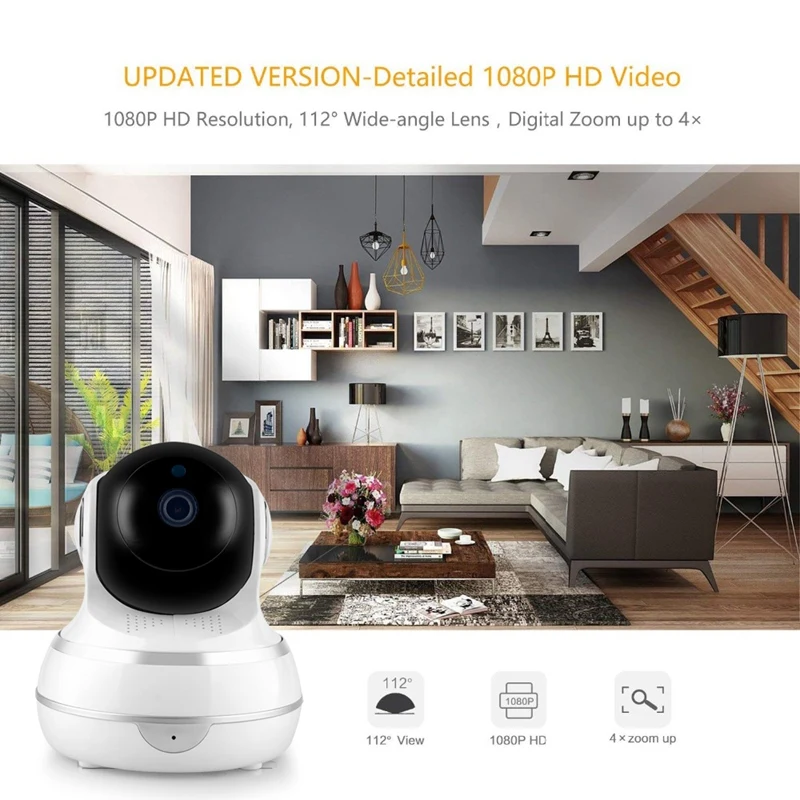 Hd 1080P Home Security Ip Camera Two Way Audio Wireless Camera 2Mp Night-Vision Wifi Camera Smart Life App Control(Us Plug)