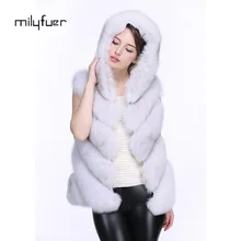 Milyfuer Real Fox Fur Vest Women’s Winter Natural Fox Fur Coats Fashion Autumn Winter Fur Fox Vest Loose Coat Vest Jacket Female