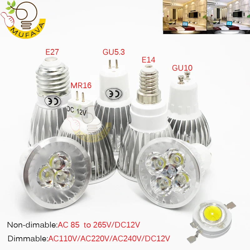 Ультра яркий 9 Вт 12 15 GU10 MR16 E27 E14 Светодиодный светильник 85 265 в с регулируемой