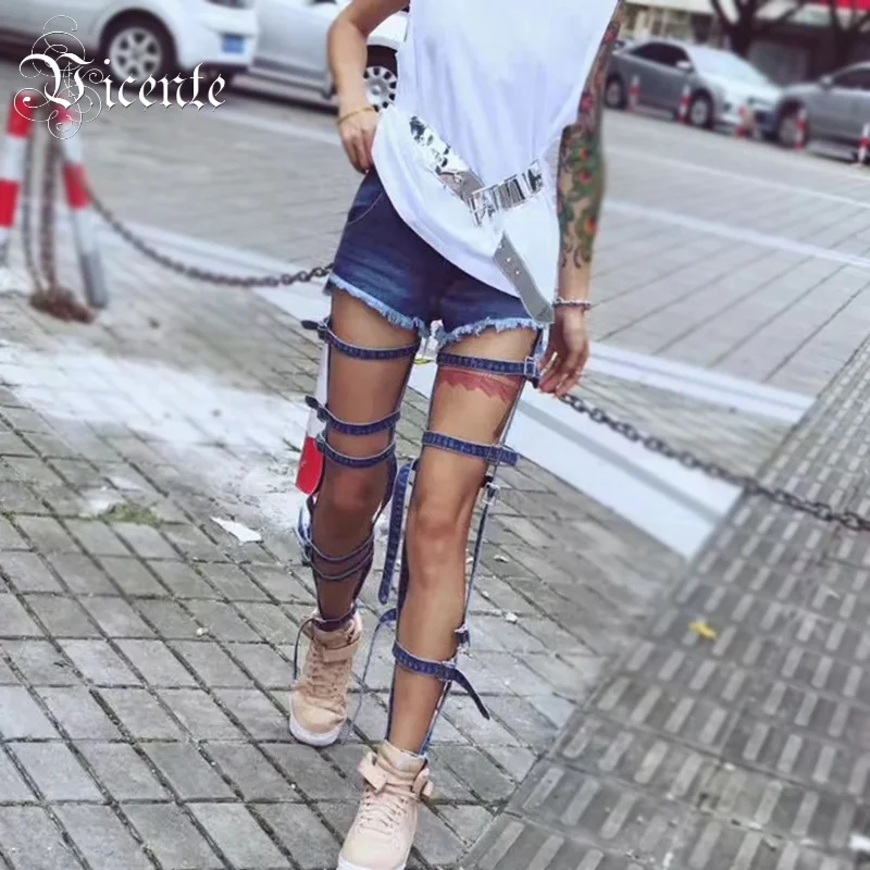 Vicente 2019 Hot Fashion Hollow Out High Waist Solid Color Pencil Pants Spliced Two-piece |
