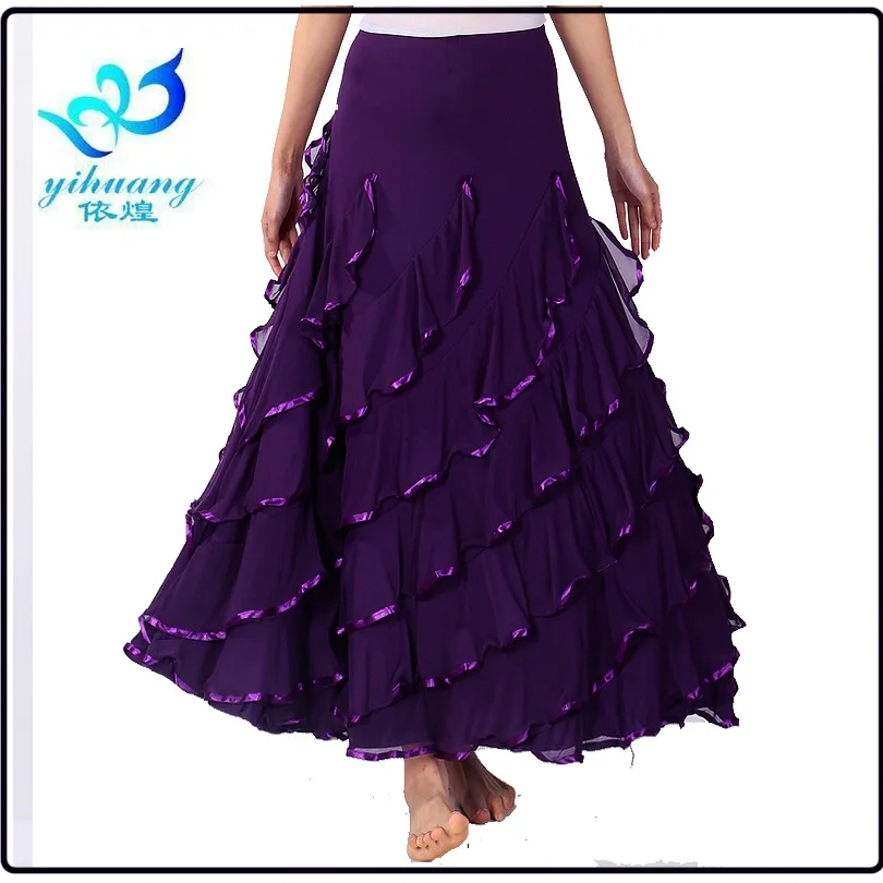 Танцевальный Костюм для фламенко, юбка для бальных танцев, длинные юбки, Дамский вальс, современный стандарт, Танго, Одежда для танцев, наряды для женщин - Цвет: Purple