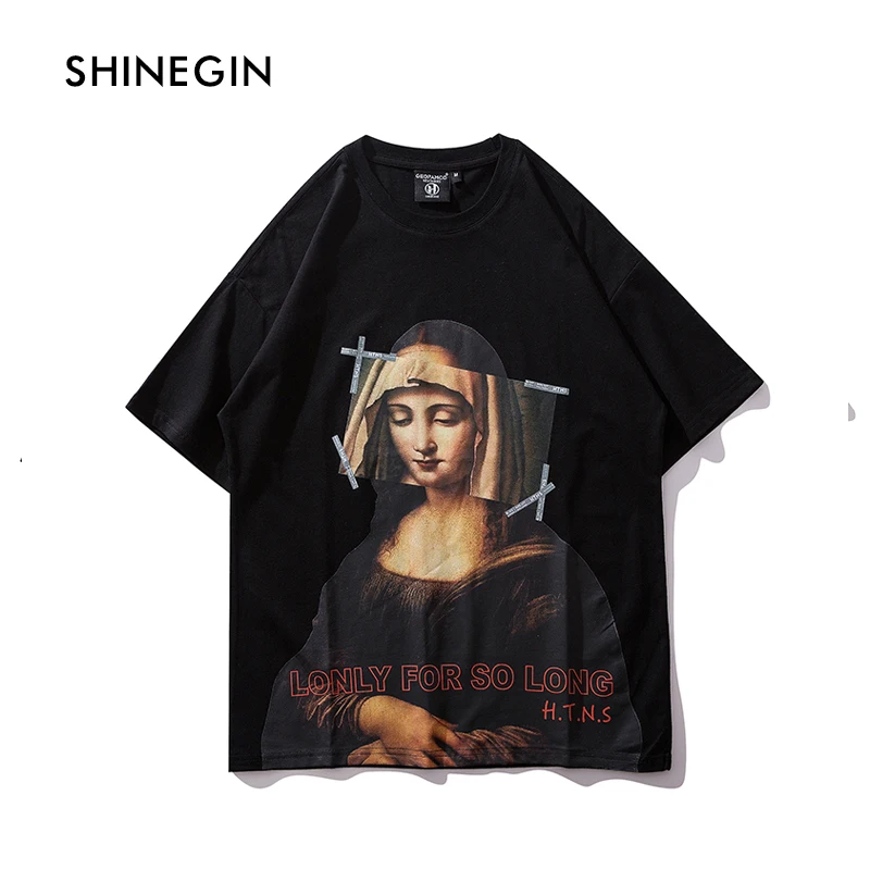 

SHINEGIN Mona Lisa Funny T-shirt Streetwear 2019 Harajuku Hip Hop Casual Tops Tees Male Tshirts Short Sleeve Couple Tshirt 134S