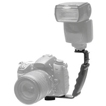 

L Shape Bracket Handle Grip Mic Stand Holder For DV Camera Flashlight Camcorder Mic Microphone Video Light with 2 Hot Shoe Slots