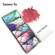 5 пар/партия, яркие хлопковые носки Повседневные Дышащие длинные носки в стиле пэчворк для девочек Meias, очаровательные милые женские носки, подарок