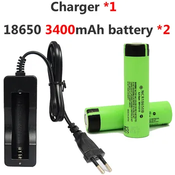 

2pcs/lot 18650 Rechargeable Battery 3.7v 3400mah for Panasonic Li-ion Battery + 1* 803C Charger for Flashlight Power Bank