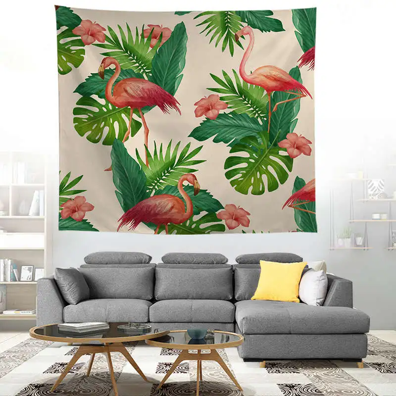 ZEIMON Flamingo Painting Plant Wall Tapestry Polyester Fabric Hippie Beach Throw Tapestries Wall Hanging Art Farmhouse Decor