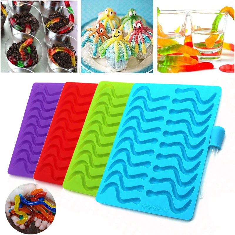 JX-LCLYL Silicone Bar Ice Tray Jelly Mold Worms Snake Chocolate Candy Gummy Maker Mold