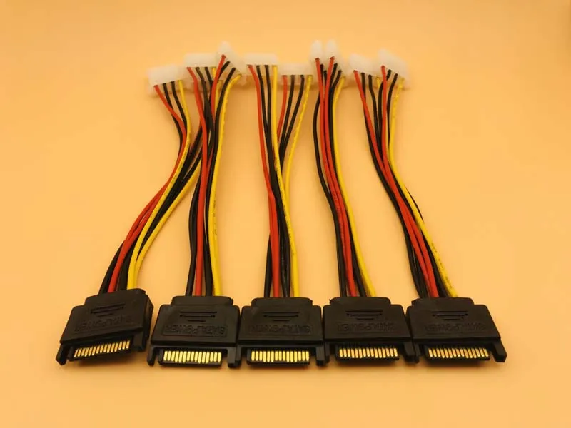 

5PCS 15Pin SATA to 2 Dual 4Pin IDE Molex Power Cable Power Lead Y Splitter Cable Cord 18AWG Wire 20cm for Bitcoin Miner Mining