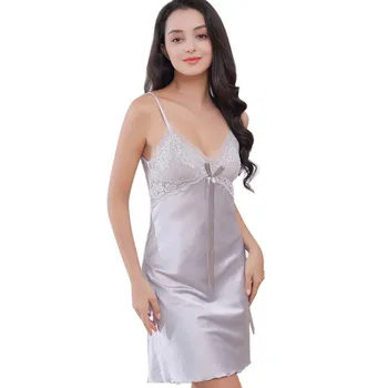 

2019 New V-Neck Imitation Silk Sexy Lace Backless Home Nightdress