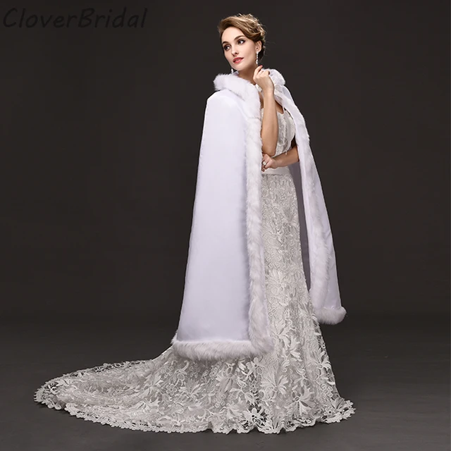 Reviews 1.2 meters White Long Wedding Cloaks 2016 Winter Wedding Coat Faux Fur Winter Wedding Accressories Bridal Wraps Cloak